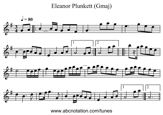 Eleanor Plunkett (Gmaj) - staff notation