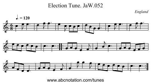 Election Tune. JaW.052 - staff notation