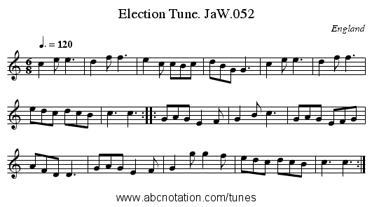 Election Tune. JaW.052 - staff notation