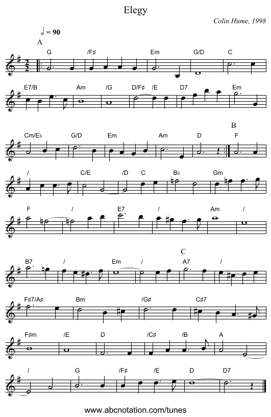 Elegy - staff notation