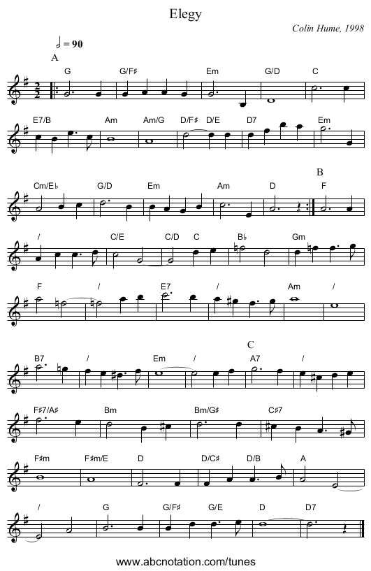 Elegy - staff notation