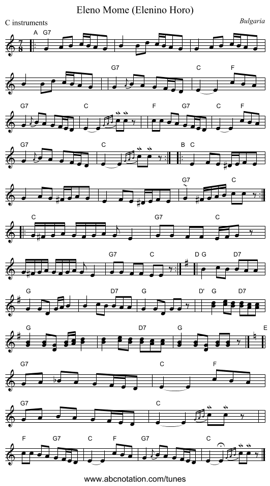 Eleno Mome (Elenino Horo) - staff notation