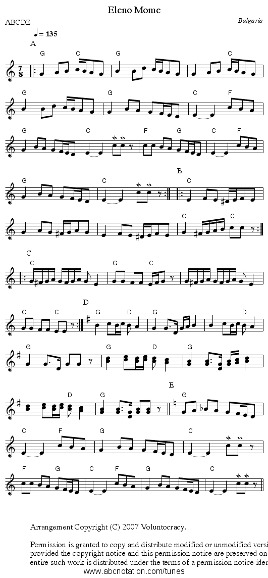 Eleno Mome - staff notation