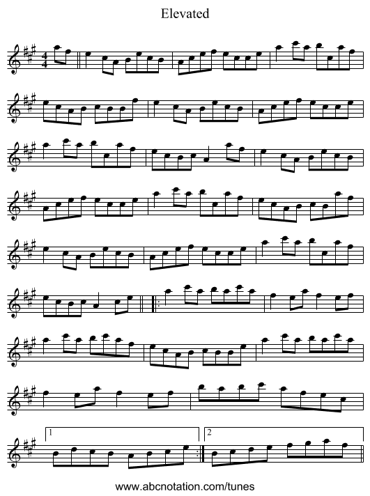 Elevated - staff notation