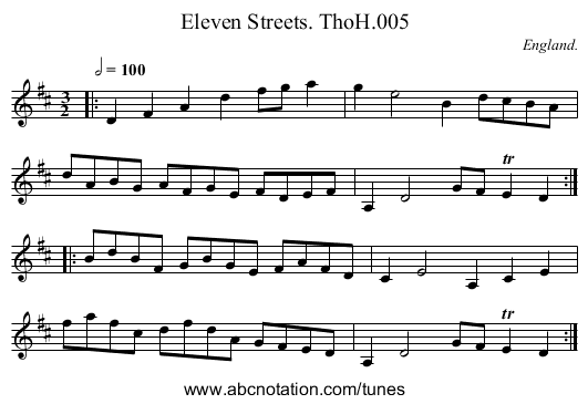 Eleven Streets. ThoH.005 - staff notation