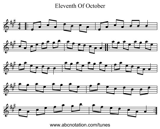 Eleventh Of October - staff notation