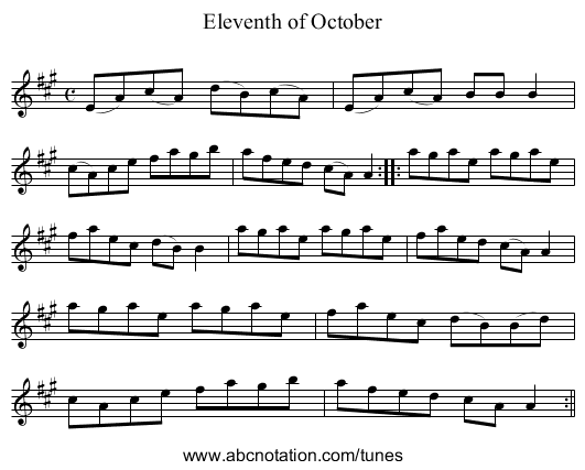 Eleventh of October - staff notation