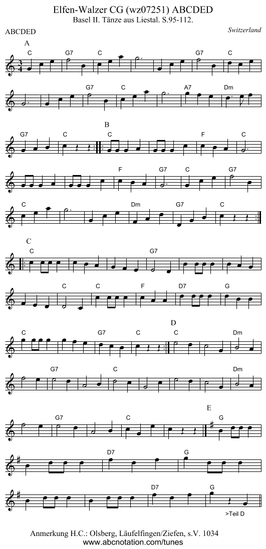 Elfen-Walzer CG (wz07251) ABCDED - staff notation