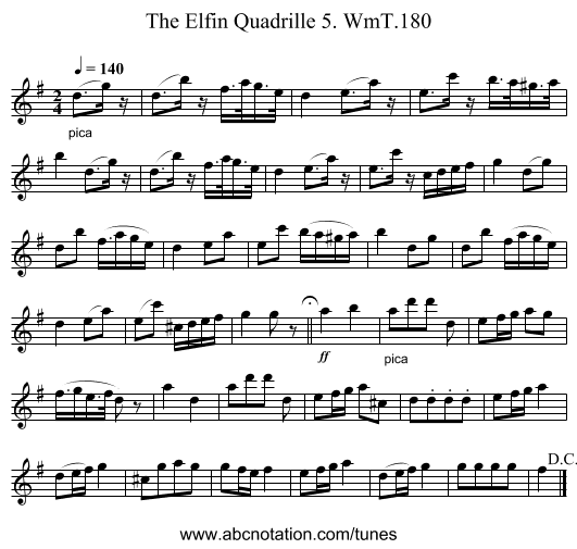 Elfin Quadrille 5. WmT.180, The - staff notation