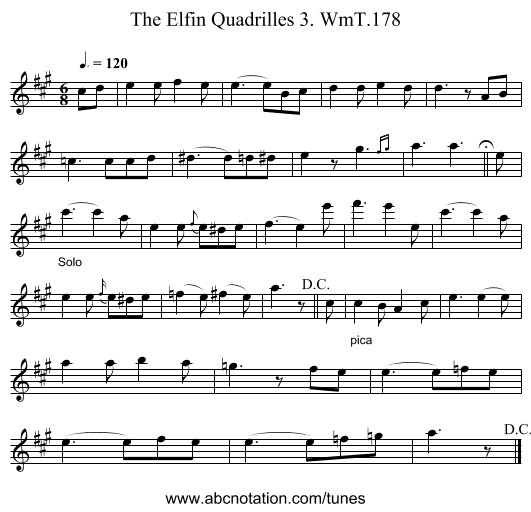 Elfin Quadrilles 3. WmT.178, The - staff notation