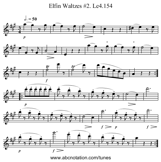 Elfin Waltzes #2. Le4.154 - staff notation
