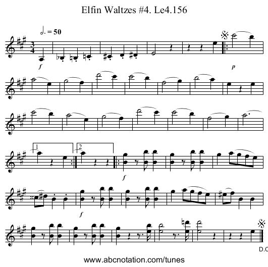 Elfin Waltzes #4. Le4.156 - staff notation