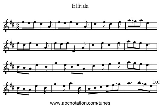 Elfrida - staff notation
