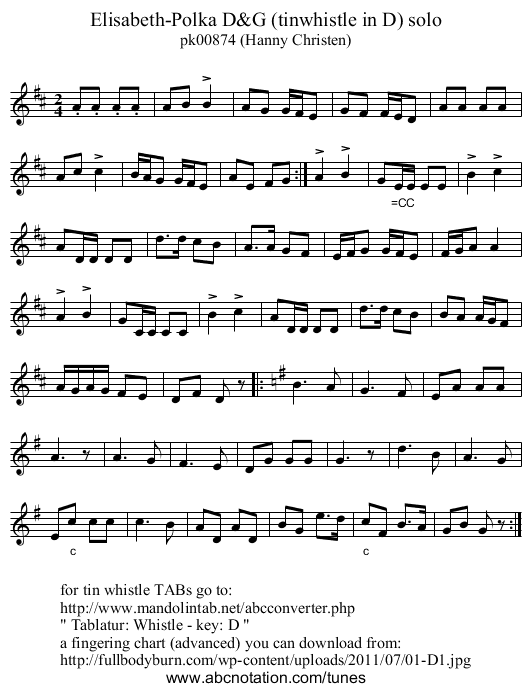 Elisabeth-Polka D&G (tinwhistle in D) solo - staff notation
