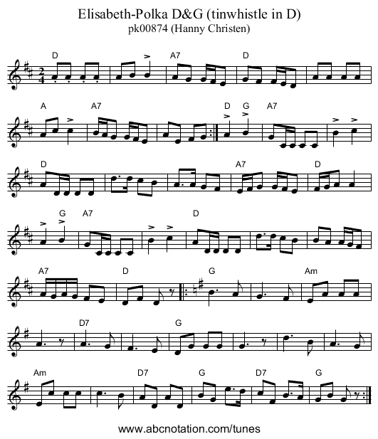 Elisabeth-Polka D&G (tinwhistle in D) - staff notation