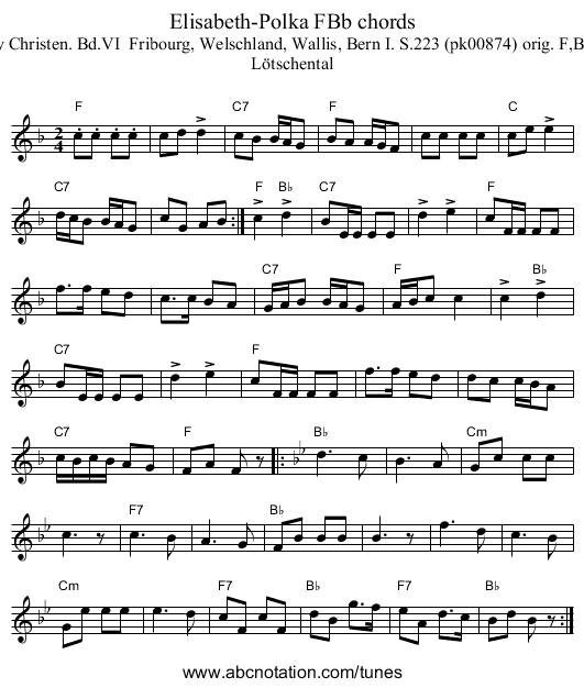 Elisabeth-Polka FBb chords - staff notation