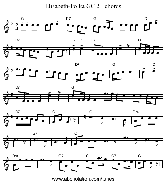 Elisabeth-Polka GC 2+ chords - staff notation