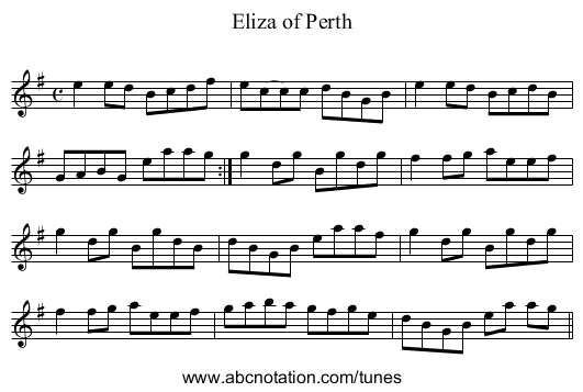 Eliza of Perth - staff notation