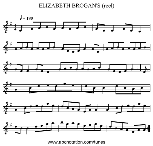 ELIZABETH BROGAN'S (reel) - staff notation