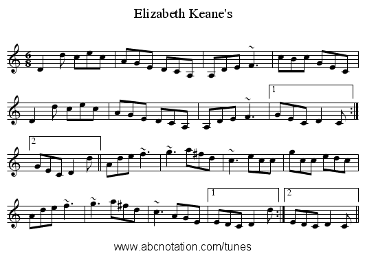 Elizabeth Keane's - staff notation