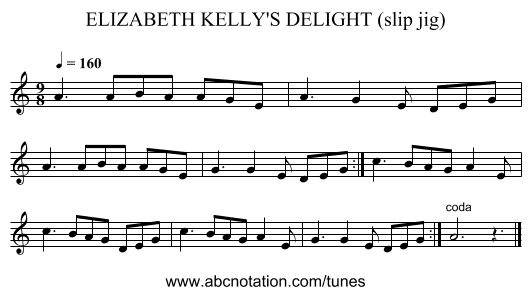 ELIZABETH KELLY'S DELIGHT (slip jig) - staff notation
