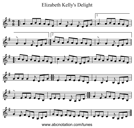 Elizabeth Kelly's Delight - staff notation
