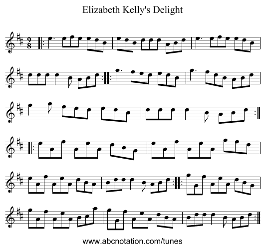 Elizabeth Kelly's Delight - staff notation