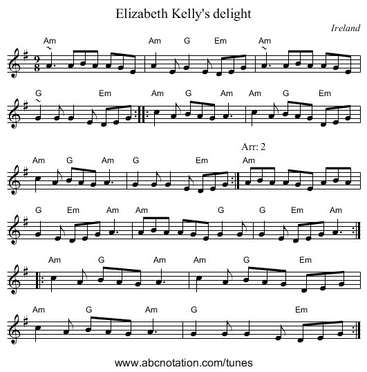 Elizabeth Kelly's delight - staff notation