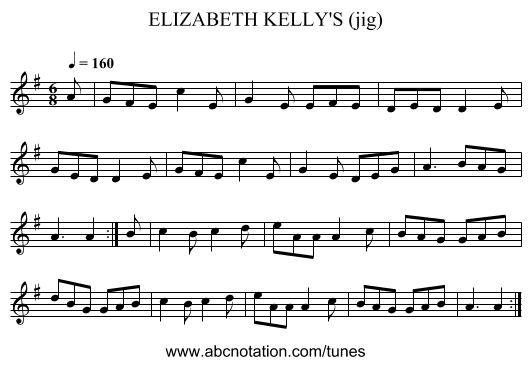 ELIZABETH KELLY'S (jig) - staff notation