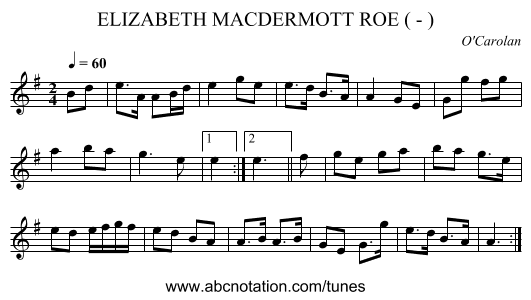 ELIZABETH MACDERMOTT ROE ( - ) - staff notation