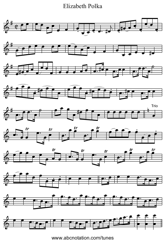 Elizabeth Polka - staff notation