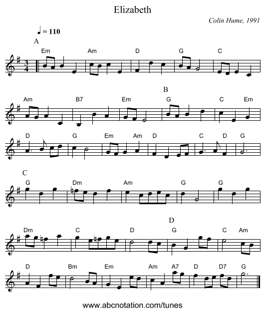 Elizabeth - staff notation