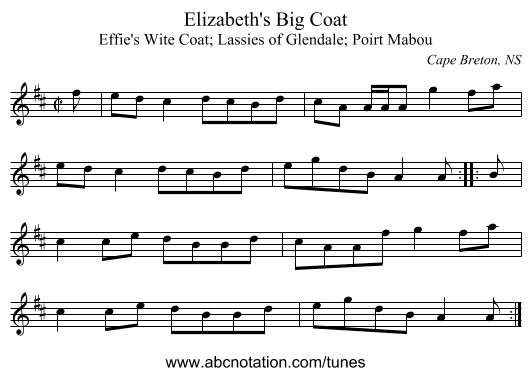 Elizabeth's Big Coat - staff notation