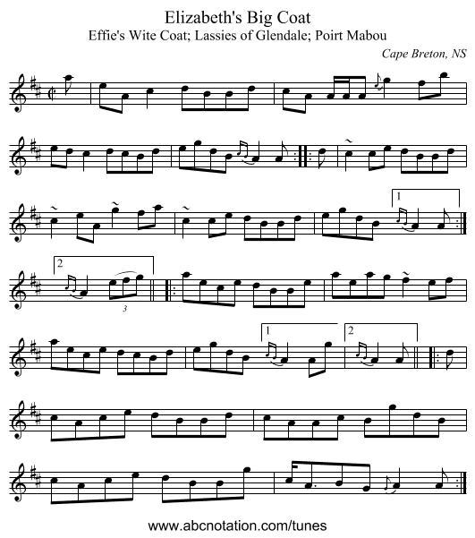 Elizabeth's Big Coat - staff notation