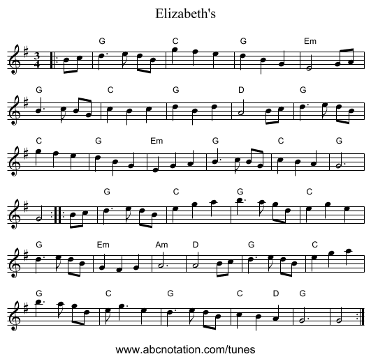 Elizabeth's - staff notation