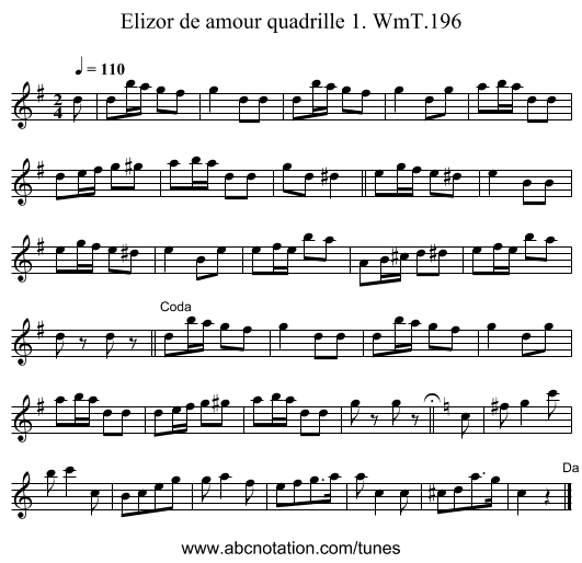 Elizor de amour quadrille 1. WmT.196 - staff notation