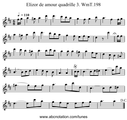 Elizor de amour quadrille 3. WmT.198 - staff notation