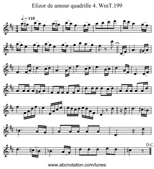 Elizor de amour quadrille 4. WmT.199 - staff notation