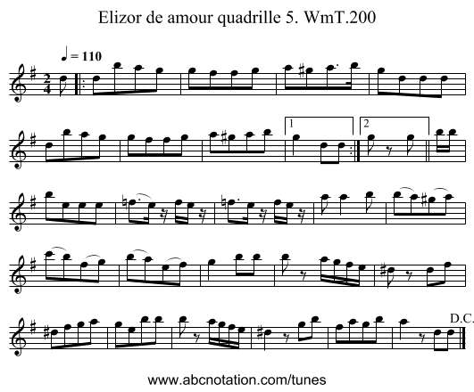 Elizor de amour quadrille 5. WmT.200 - staff notation