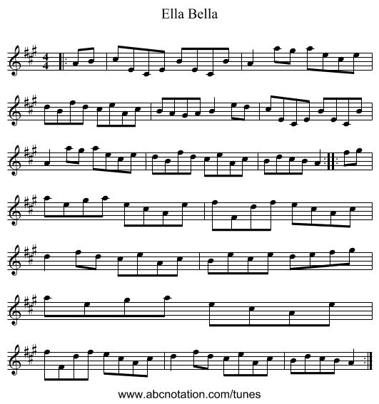 Ella Bella - staff notation