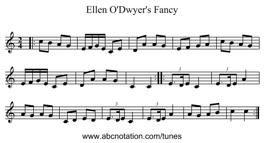 Ellen O'Dwyer's Fancy - staff notation