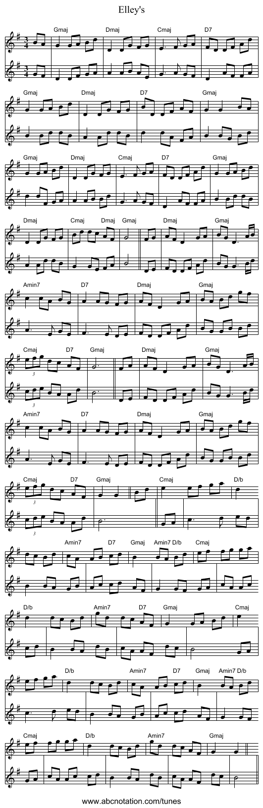 Elley's - staff notation