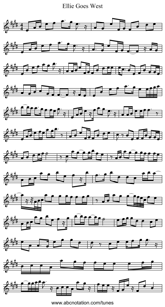 Ellie Goes West - staff notation