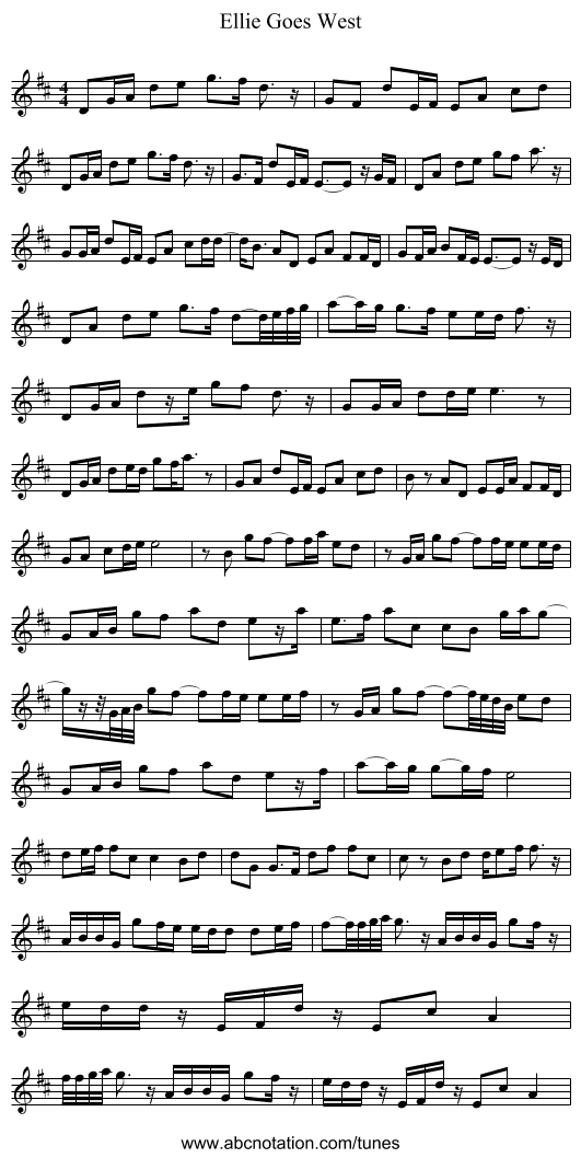 Ellie Goes West - staff notation