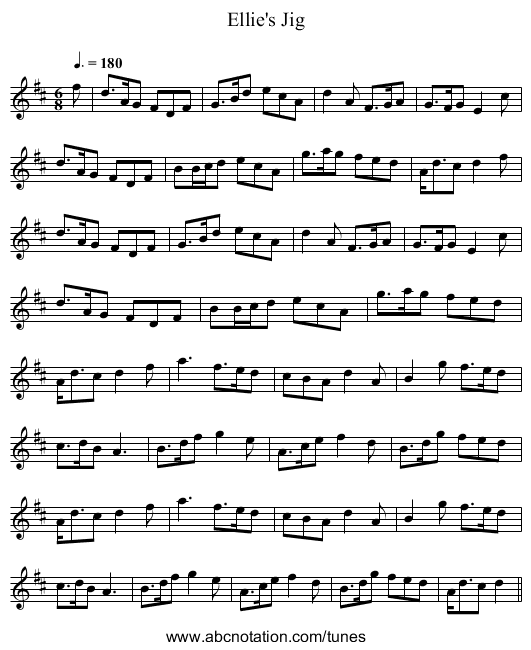 Ellie's Jig - staff notation