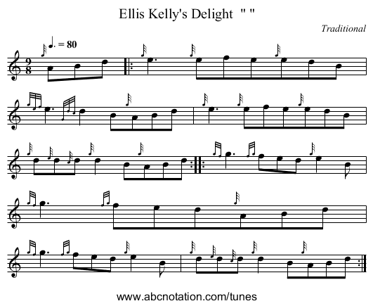Ellis Kelly's Delight - staff notation