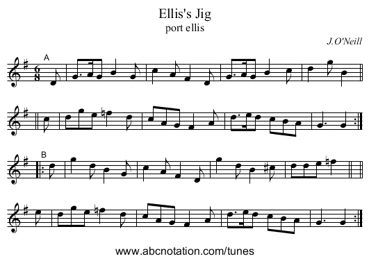 Ellis's Jig - staff notation