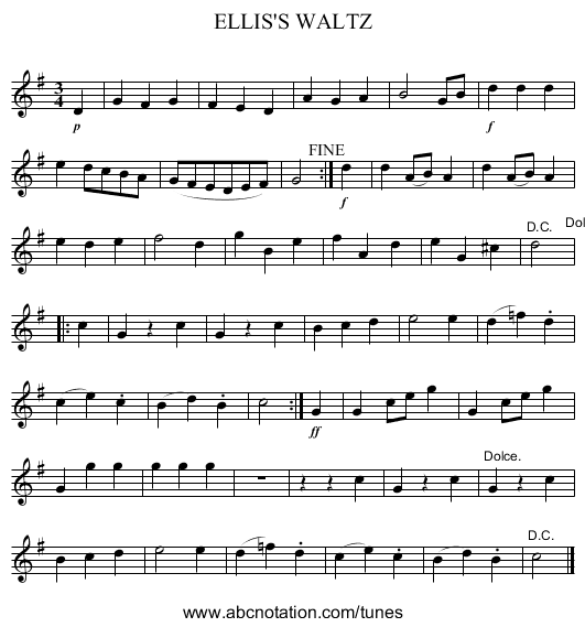 ELLIS'S WALTZ - staff notation