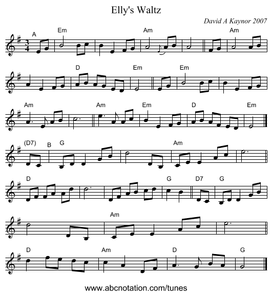 Elly's Waltz - staff notation