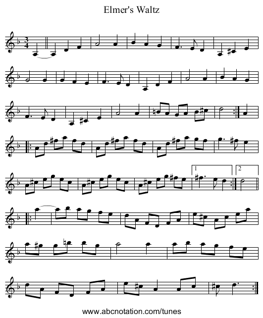 Elmer's Waltz - staff notation